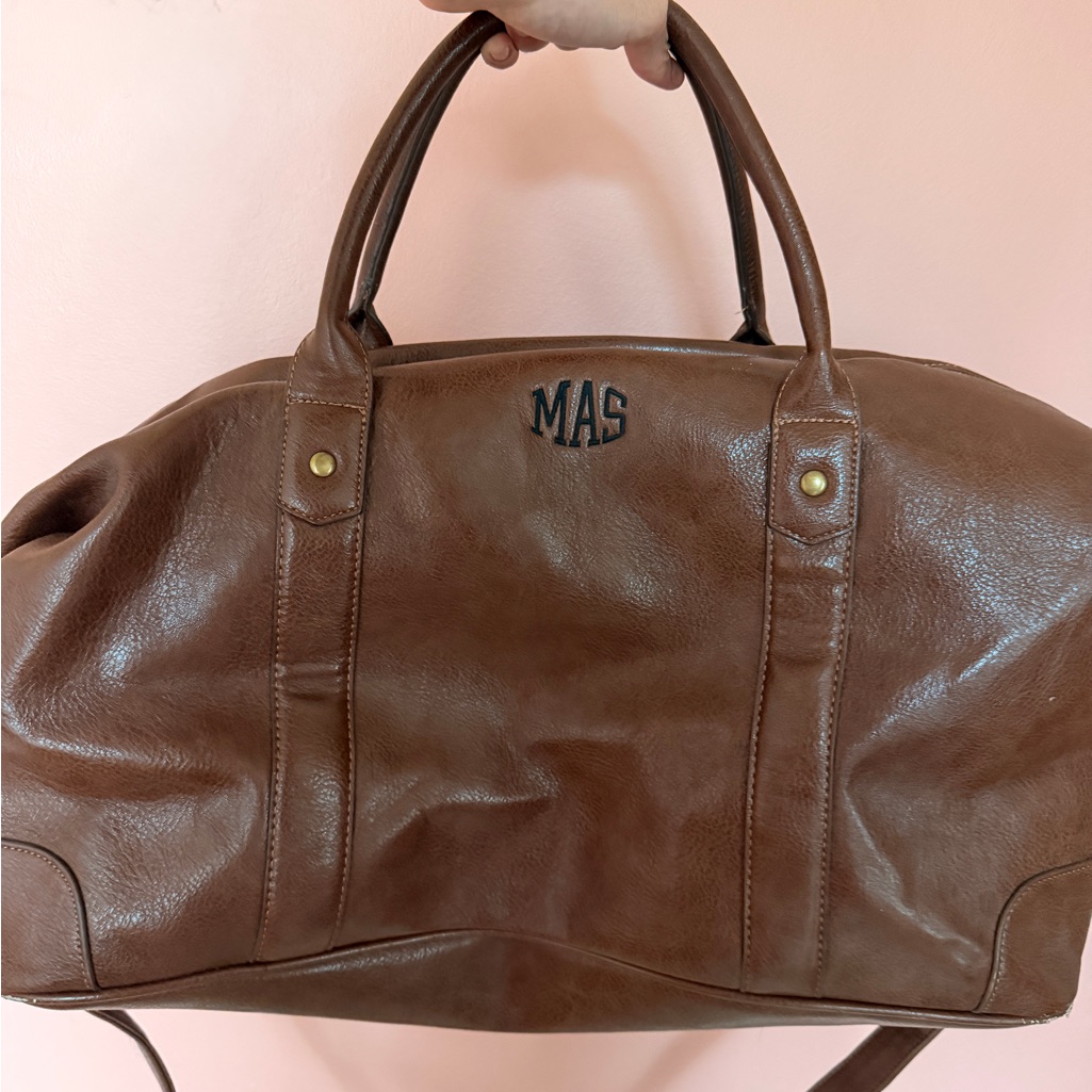 Brown Leather Men's Bag With Toiletries Bag